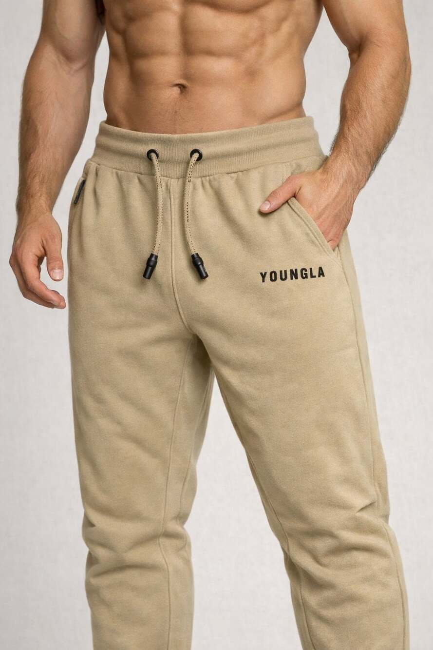 YoungLA Model #210 Jogger Sweatpants Size Small Tan Beige Active